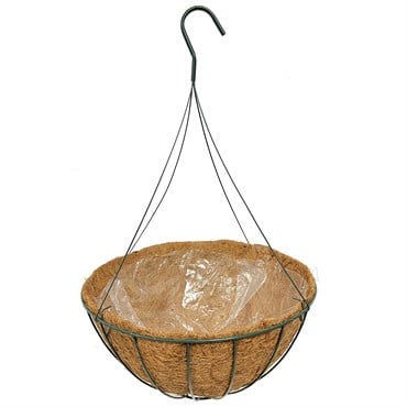Grower Select 16" Hanging Basket Hunter Green 20" 4 Strand Wire Hanger Flat Bottom Coco Liner ; 16in X 8in 3.43 GAL / 13 liters Liquid Volume Capacity