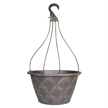 Grower Select 14.00 Lattice Hanging Basket Black w/ Gold Brush w/ 18.00 4-Strand Hanger 50/CS - 3.17gal