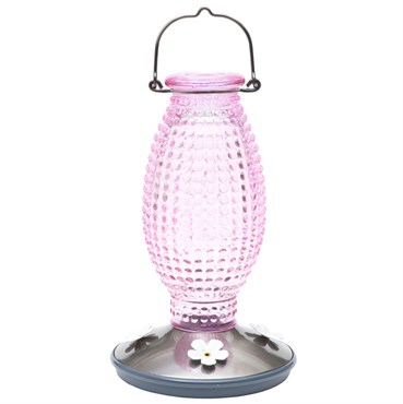 Perky Pet 16oz Cranberry Pink Glass Hobnail Vintage Hummingbird Feeder