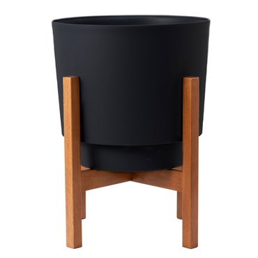 Bloem 12" Hopson Planter Black With Wood Stand