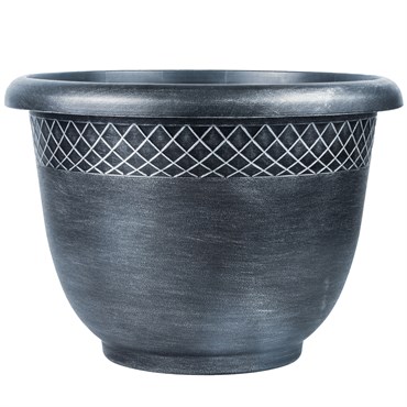 Grower Select 17.72 Fancy Roll Rim Pot Black / Silver Wash 28 Liter 7.4gal Bulk 690/PL - 17.72in OD X 12.6in H LF1106