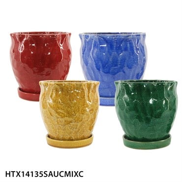 MCarr 16PC Hammered Pot W/Saucer Set Mix Colors