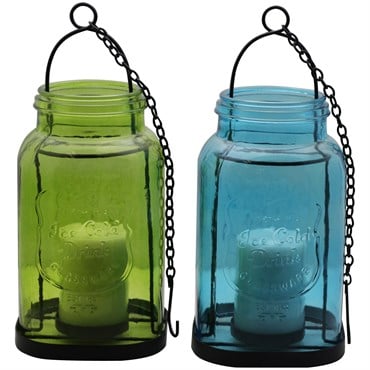 Patio Essentials 8oz Large Lantern Citronella Candle Assorted Colors Blue & Green 3% Citronella
