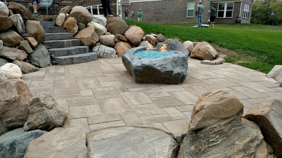 Outdoor Landscape, Rock Wall & Custom Fire Pit by Heath Outdoor - Photo 4