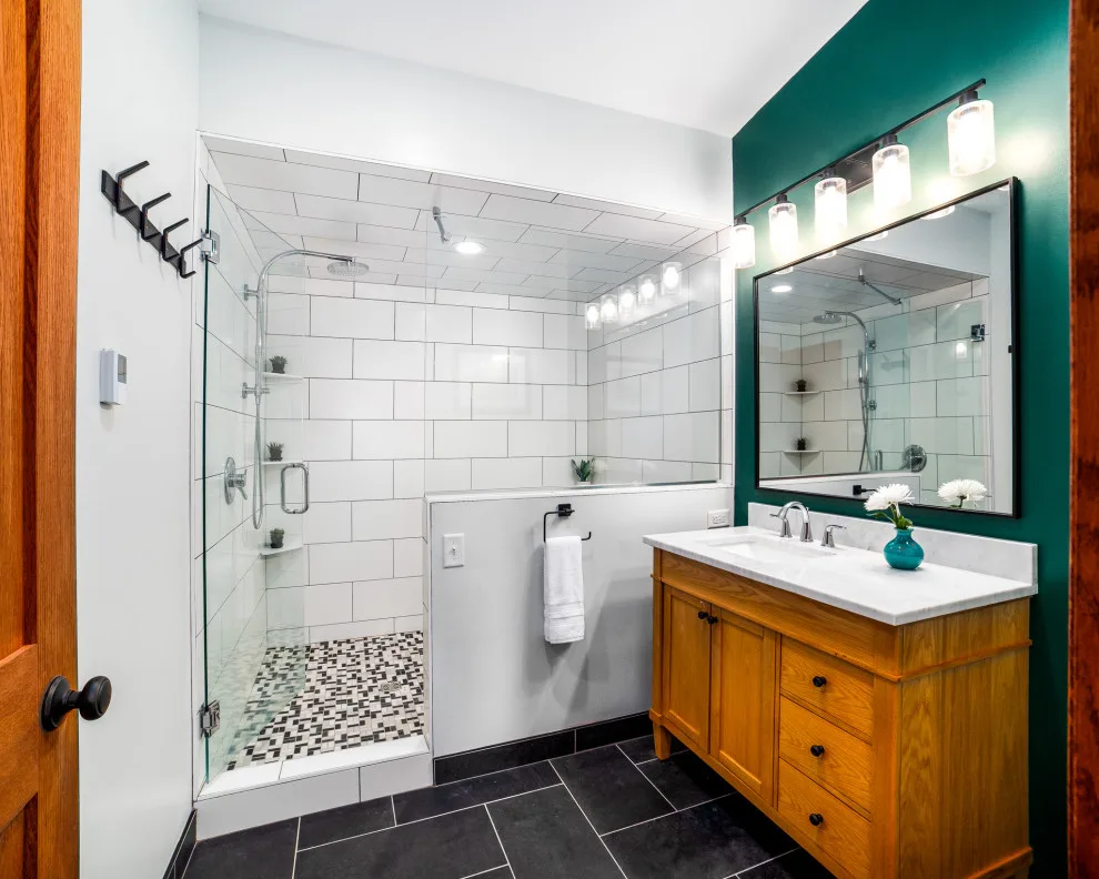 Monochrome Bathroom Expansion Renovation by Sylvestre Remodeling & Design - Photo 3