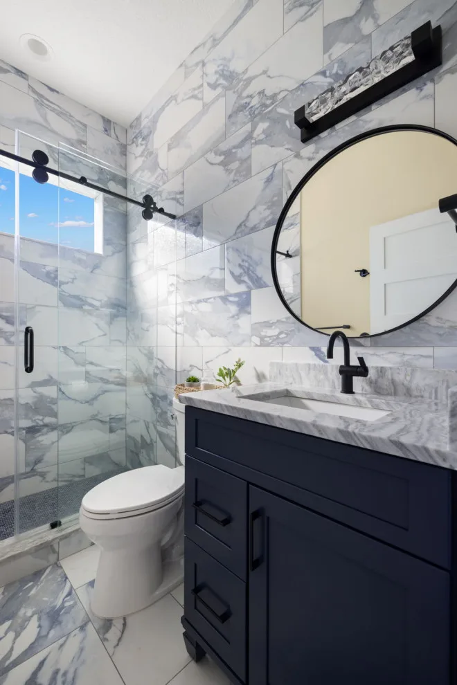 Navy Guest Bathroom Renovation by CMK by CMK Construction - Photo 2