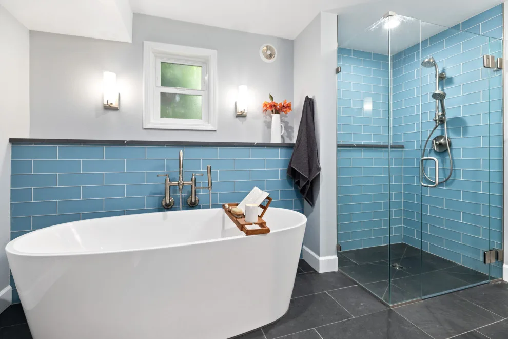 Modern Chic Blue Bathrooms by Powell Construction - Photo 3