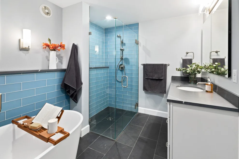 Modern Chic Blue Bathrooms by Powell Construction - Photo 2