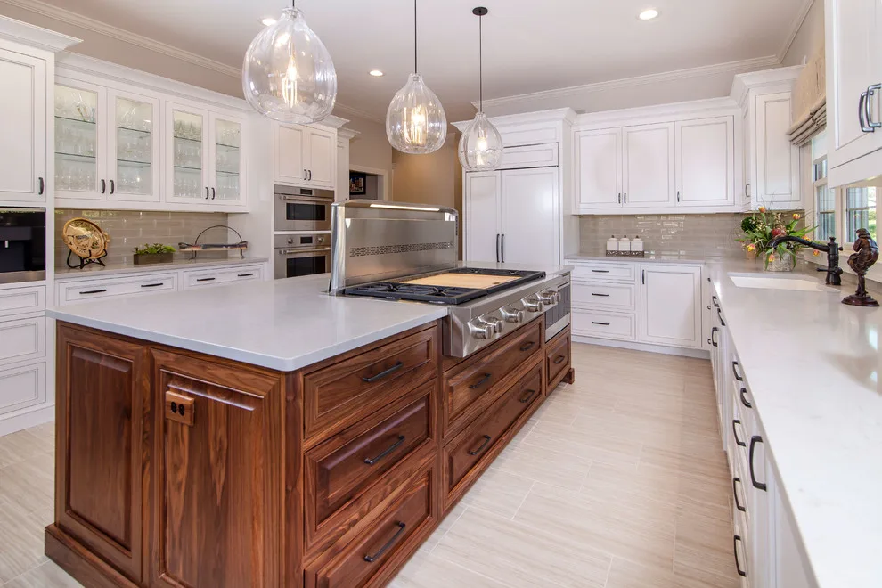 Walnut Island in a White Designer Kitchen by Greenbrook Design Center - Photo 3