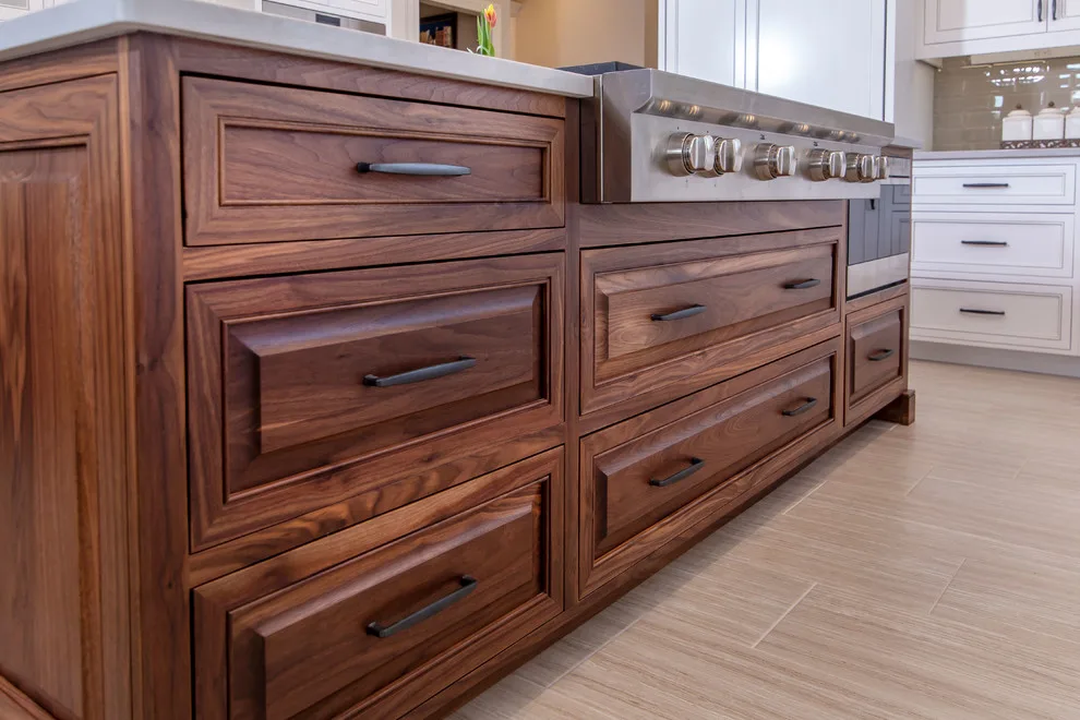 Walnut Island in a White Designer Kitchen by Greenbrook Design Center - Photo 6