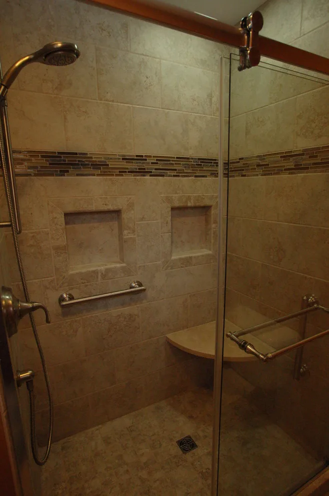 Tailored Tile Shower with Sliding Door - Midland, MI by Tri-City Remodeling & Nowak Cabinets - Photo 2
