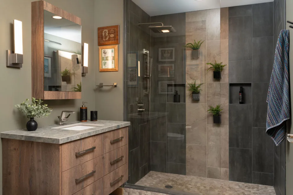 Natural Condo Bathroom Renovation by Sawhill Kitchens - Photo 2