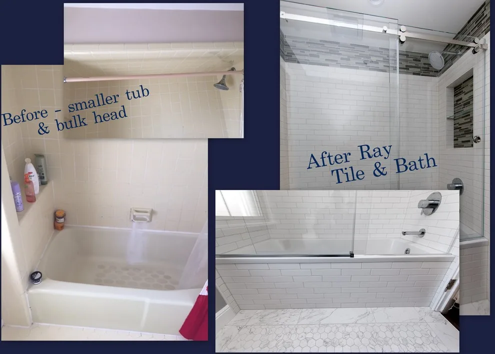 Expanded tub in white bathroom by Ray Tile & Bath - Photo 5