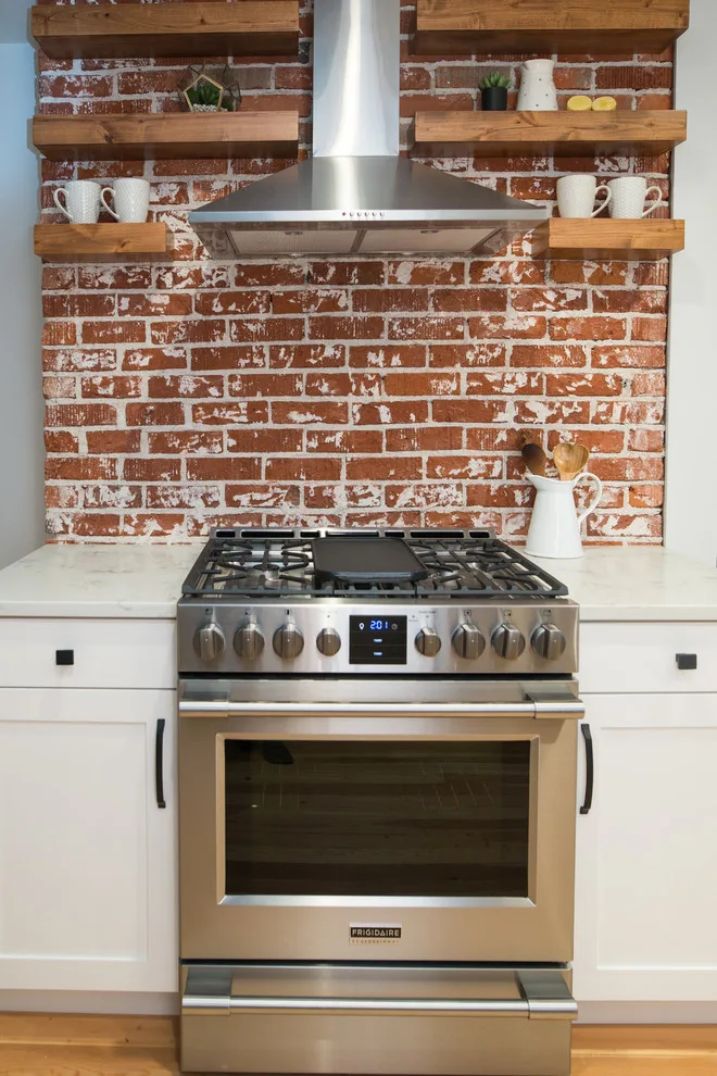 Brick and Floating Shelves Kitchen Renovation by CCH Design | Remodel - Photo 3