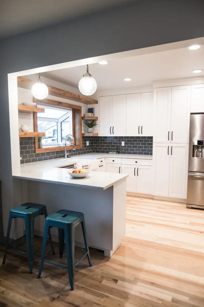 Brick and Floating Shelves Kitchen Renovation by CCH Design | Remodel - Photo 9