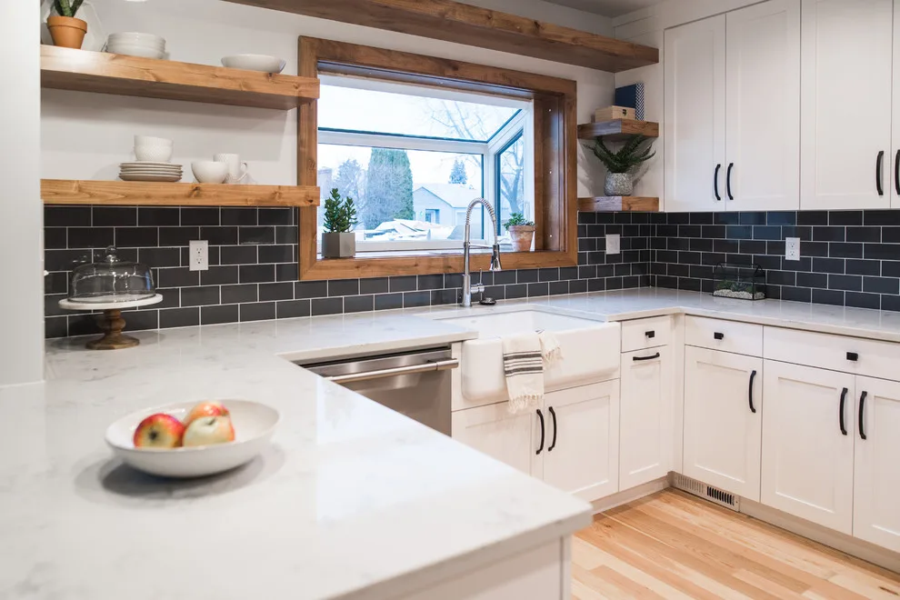 Brick and Floating Shelves Kitchen Renovation by CCH Design | Remodel - Photo 4