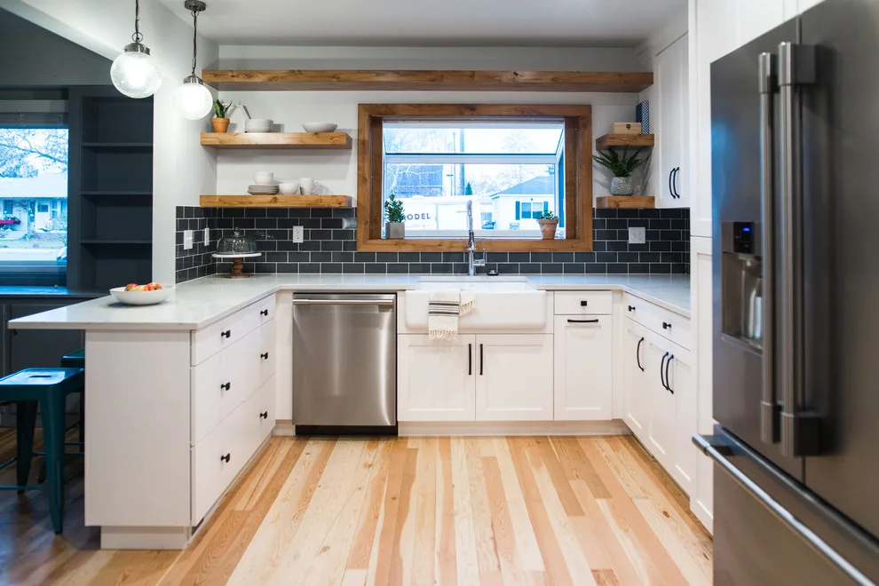 Brick and Floating Shelves Kitchen Renovation by CCH Design | Remodel - Photo 5