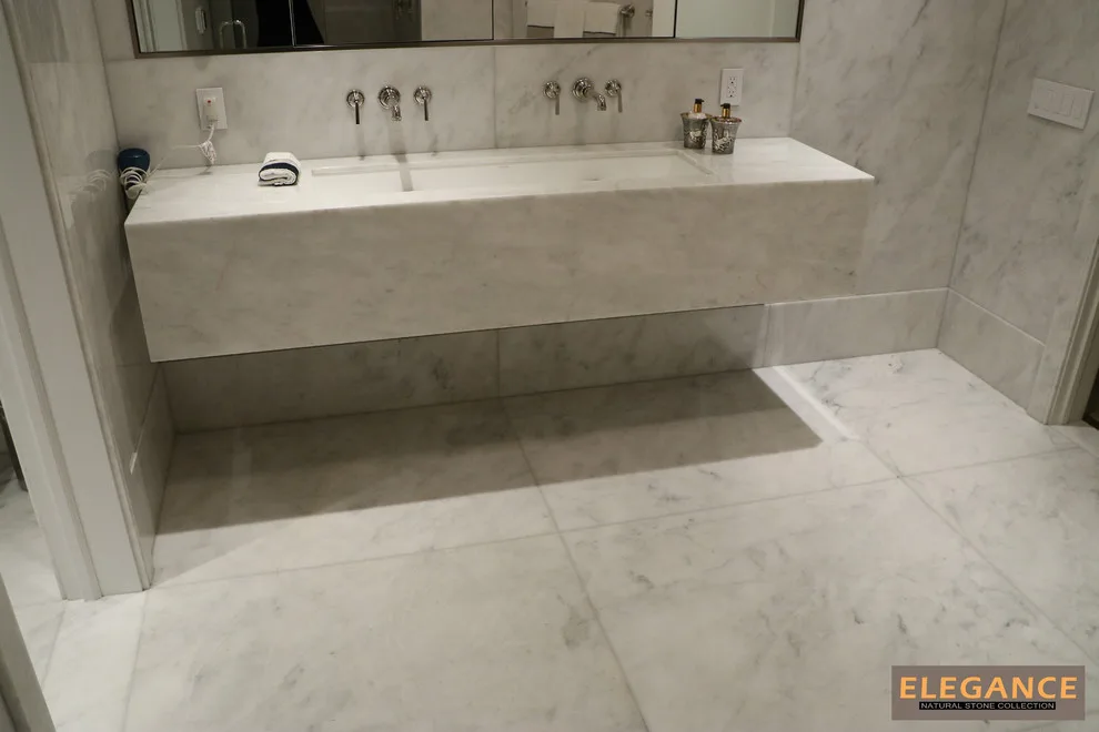 Afyon White Marble Bathroom Slab Project by NT Pavers - Photo 2