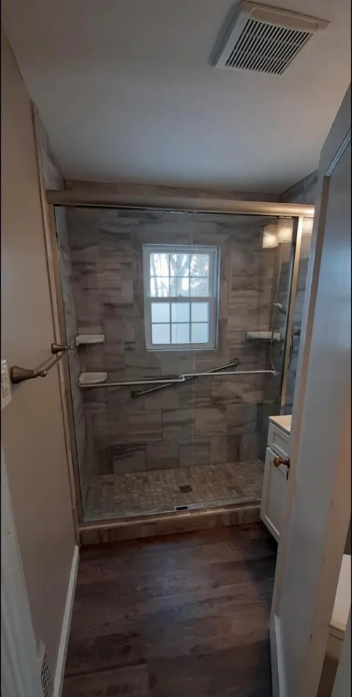 Sand-colored Tile Shower by Country Gentlemen Kitchen & Bathroom Remodeling - Photo 5