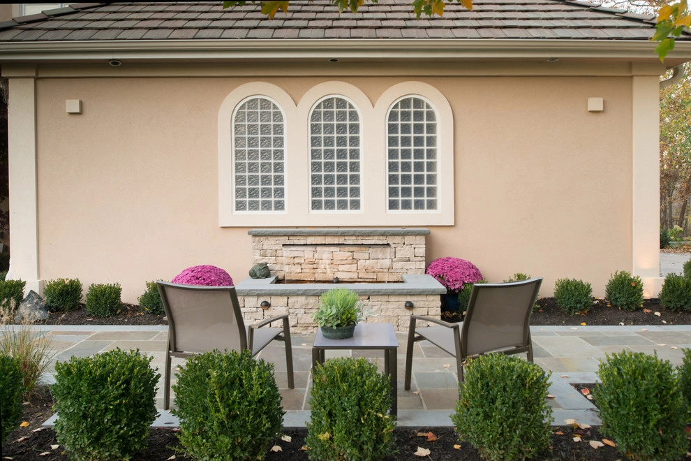 Kowalik Front Entryway with Fountain by Maverick Landscaping, Porch And Patio - Photo 95