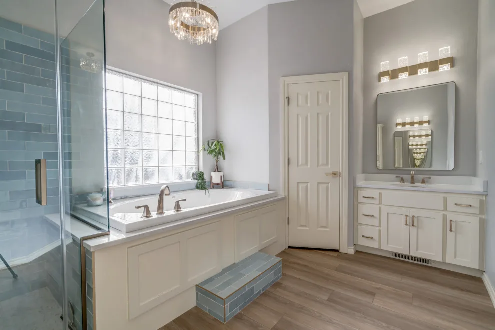 Azure and Ivory Primary Bathroom by Heritage Renovations - Photo 10