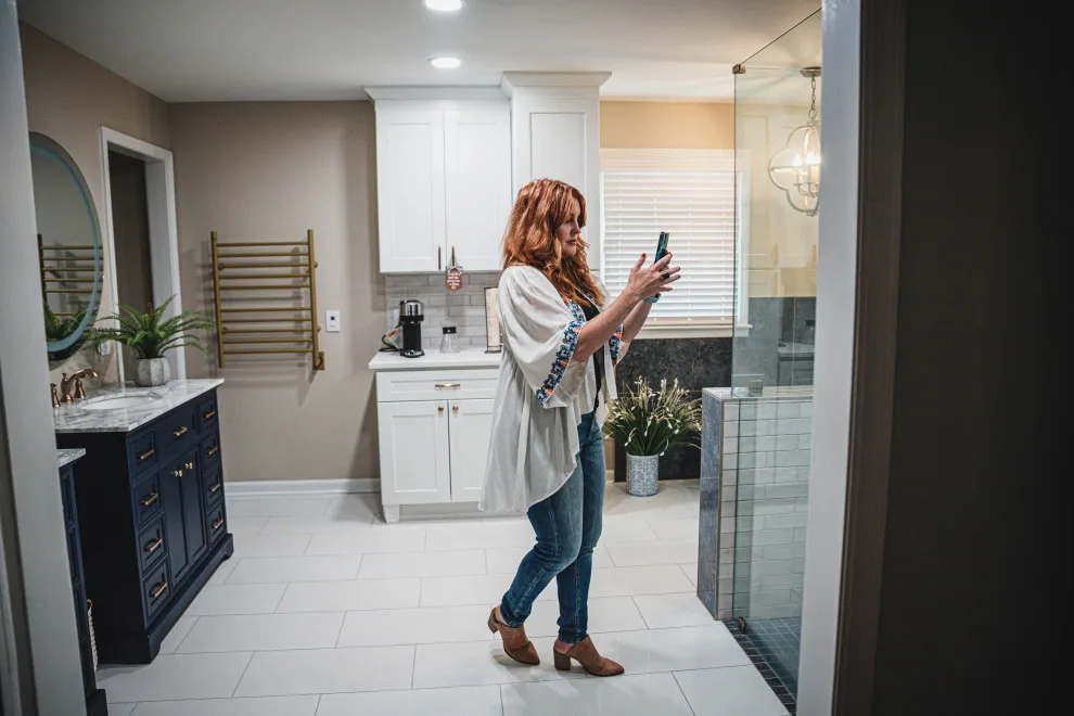Coffee-Inspired Blue Bathroom Renovation by Callaway Homes Remodeling - Photo 5