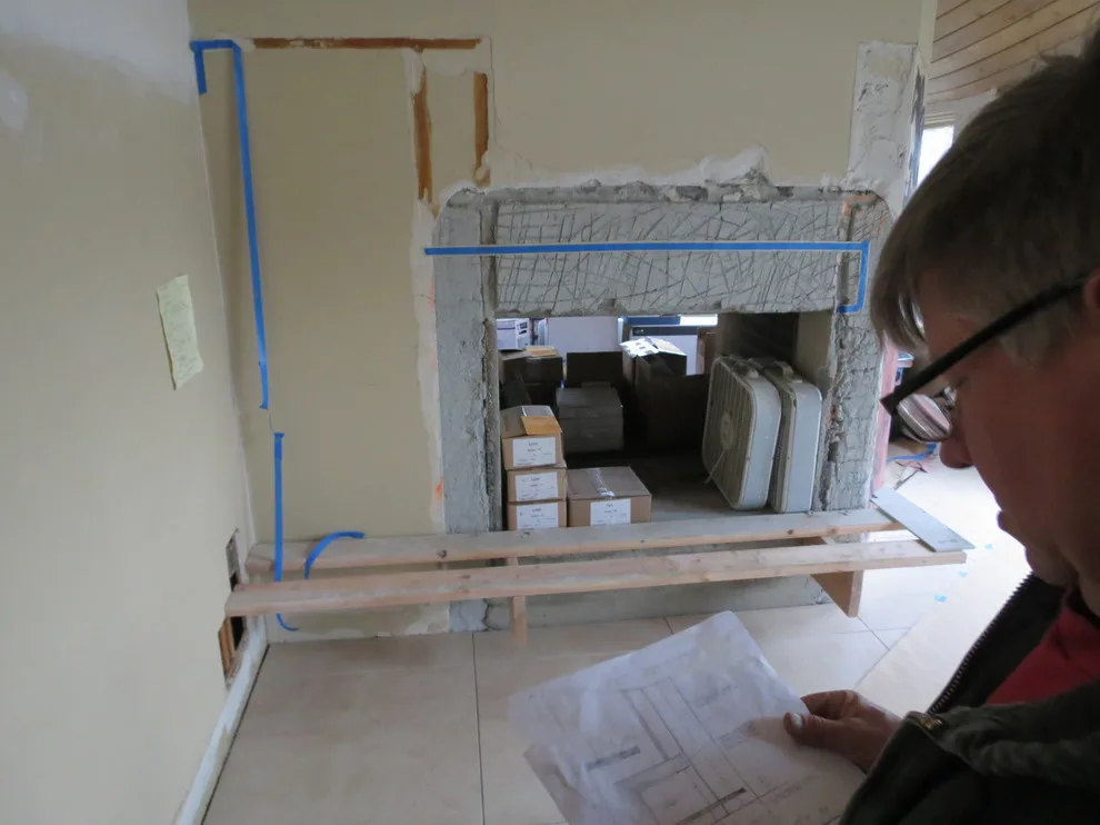 Dual-Faced Frank Lloyd Wright-Inspired Tiled Fireplace by Skyline Remodeling - Photo 2