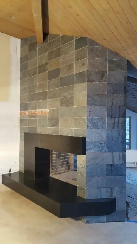 Dual-Faced Frank Lloyd Wright-Inspired Tiled Fireplace by Skyline Remodeling - Photo 4