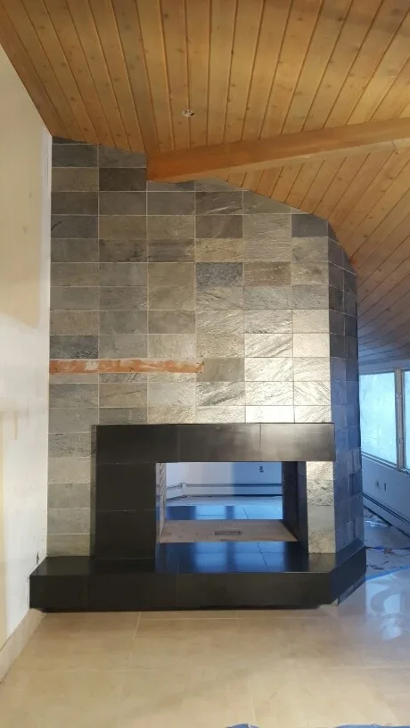 Dual-Faced Frank Lloyd Wright-Inspired Tiled Fireplace by Skyline Remodeling - Photo 3