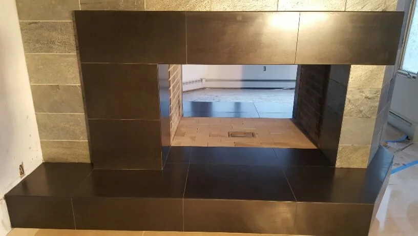 Dual-Faced Frank Lloyd Wright-Inspired Tiled Fireplace by Skyline Remodeling - Photo 10