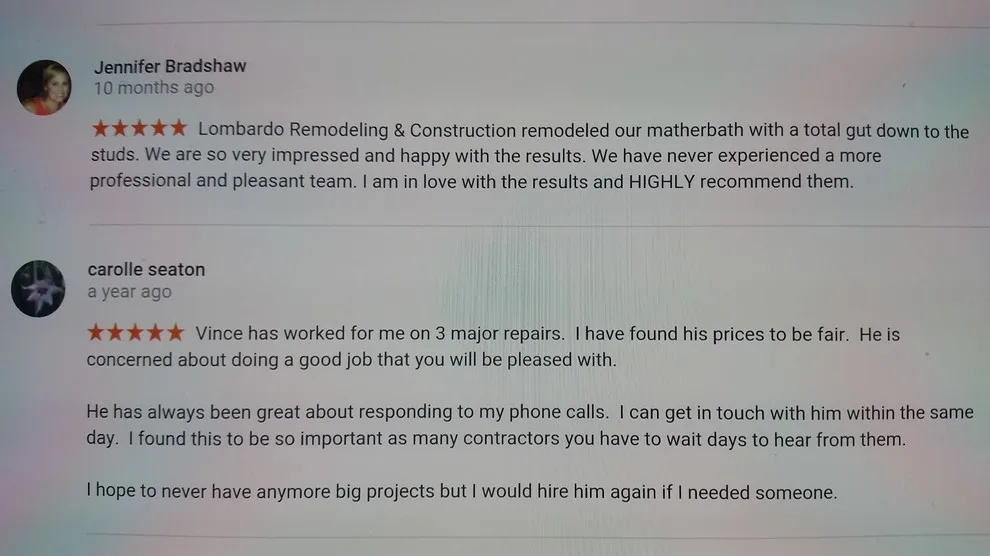 Customer Feedback on Google by Lombardo's Construction & Remodeling Inc. - Photo 3