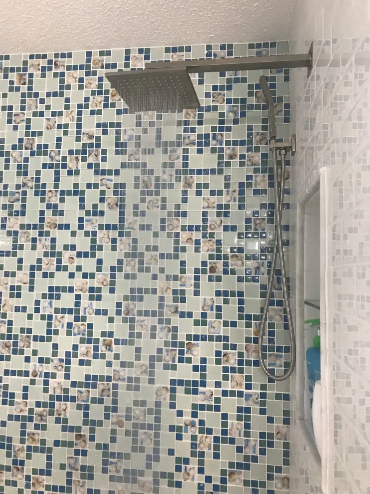 Distinctive seashell mosaic shower for an upscale coastal home by All Over IT Renovations - Photo 2
