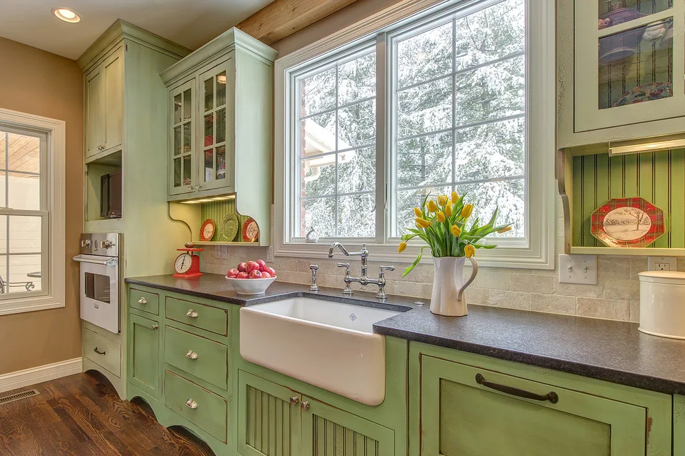Retro Distressed Cabinets and Fusion Counter Kitchen by Lorrien Homes & Remodeling - Photo 4
