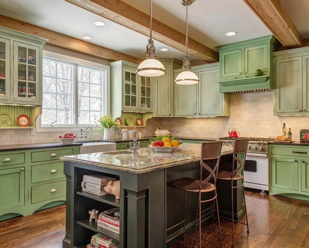 Retro Distressed Cabinets and Fusion Counter Kitchen by Lorrien Homes & Remodeling - Photo 3