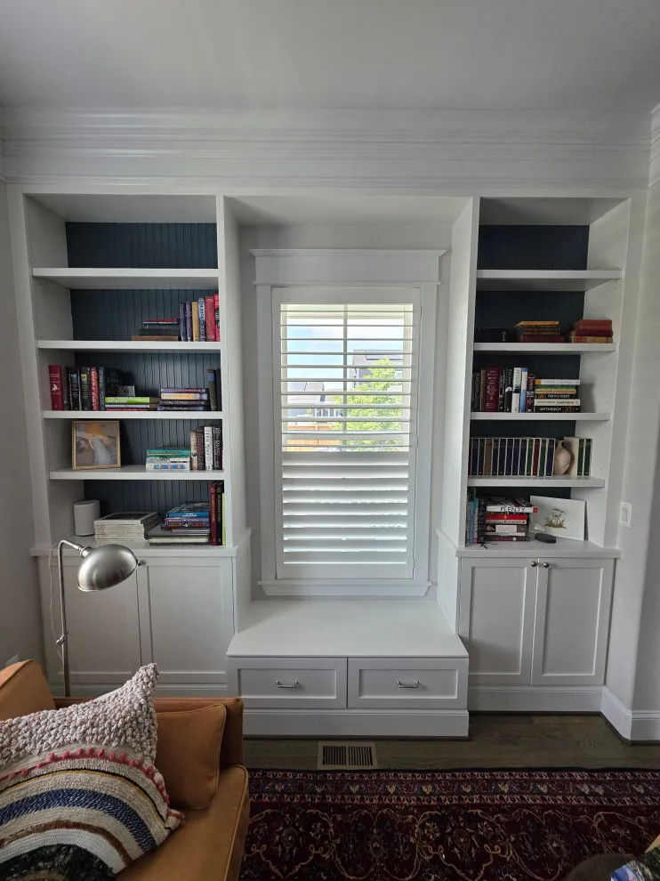 Bespoke Bookcases with Integrated Window Bench and Storage by KBL Remodeling - Photo 4
