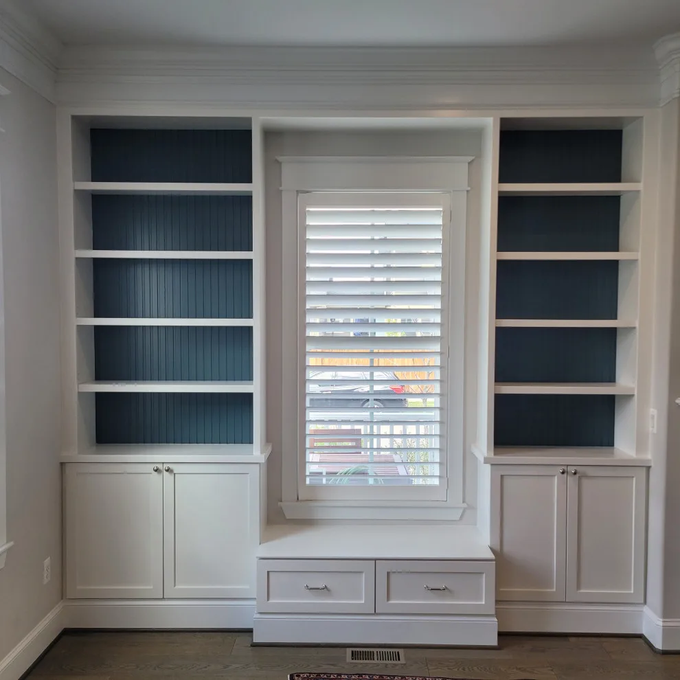Bespoke Bookcases with Integrated Window Bench and Storage by KBL Remodeling - Photo 6