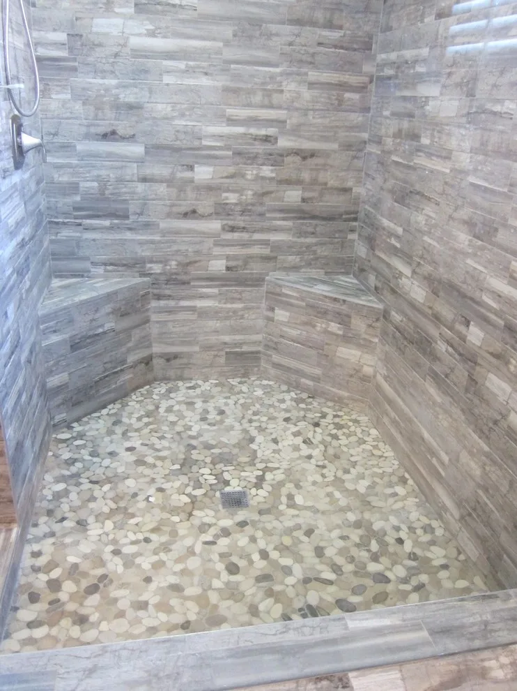 Grey and White Bathroom Renovation by Amos Tile LV - Photo 5