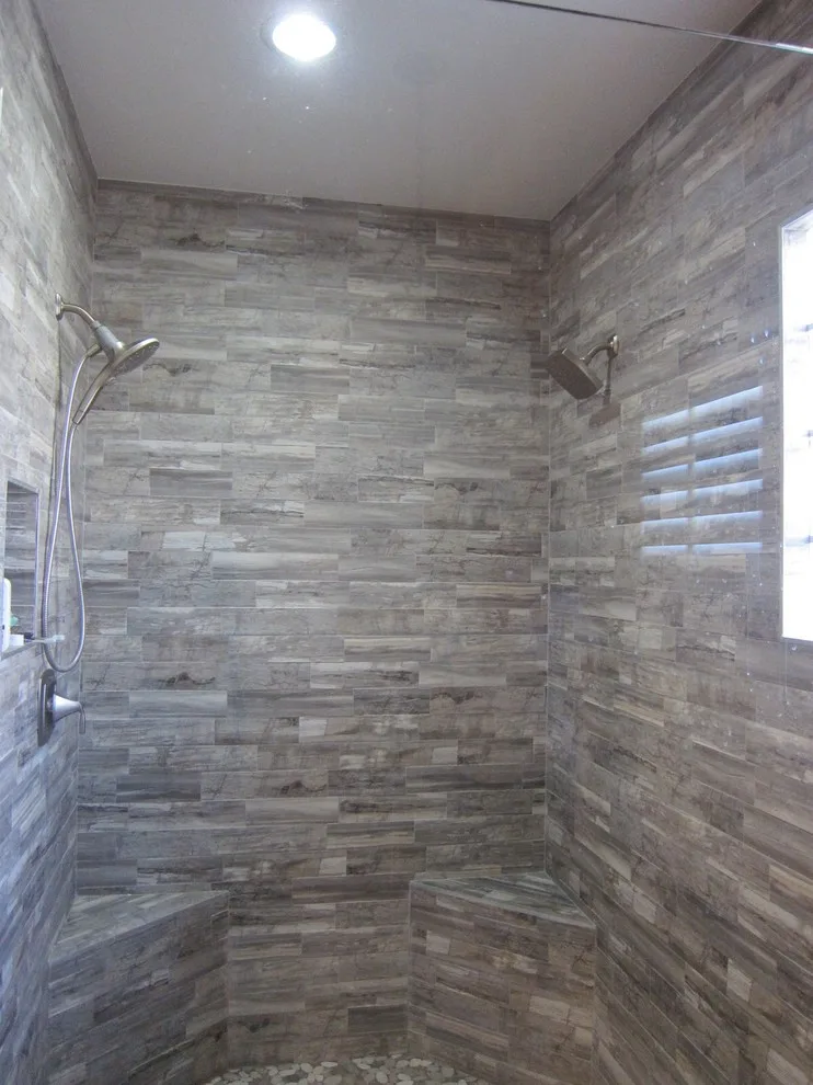 Grey and White Bathroom Renovation by Amos Tile LV - Photo 2