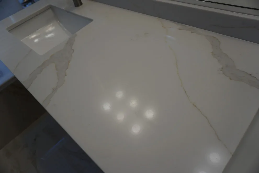 Silver and white marble bathroom renovation by Amos Tile LV - Photo 2