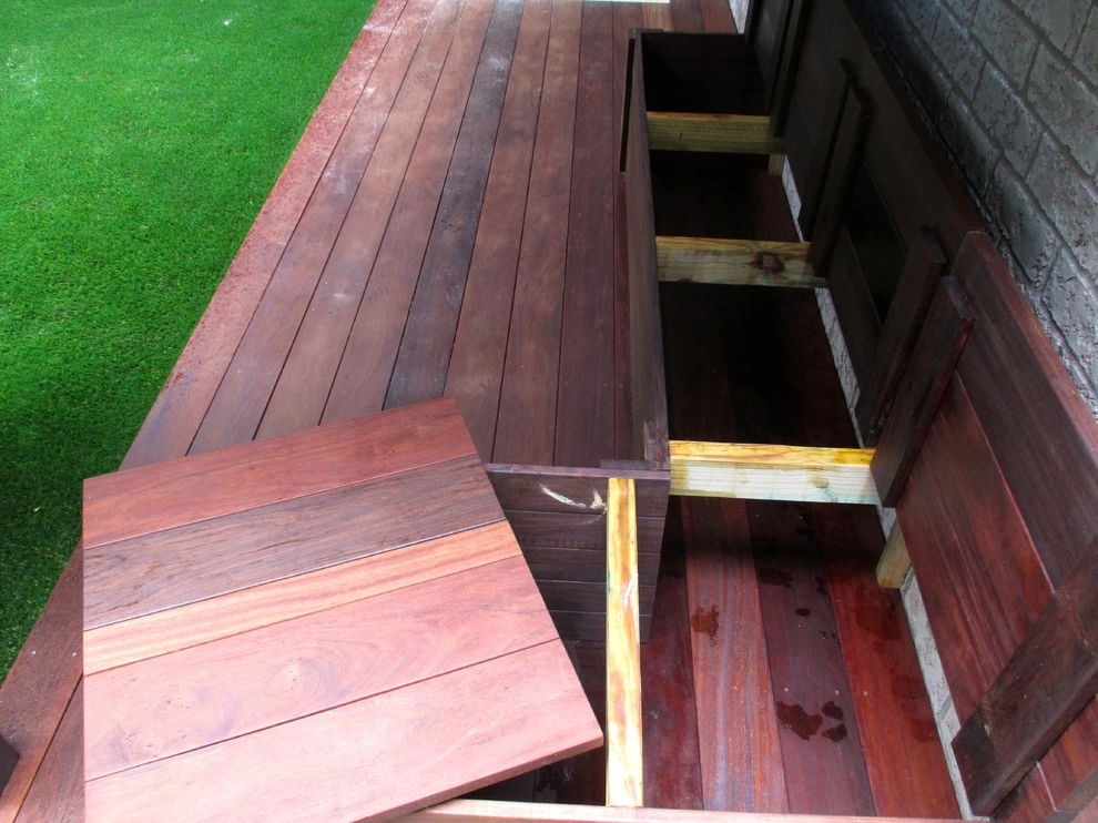 Ipe Deck & Seat Storage | Sand Box + Artificial Turf by RugZoom Synthetic Grass & Landscaping - Photo 13