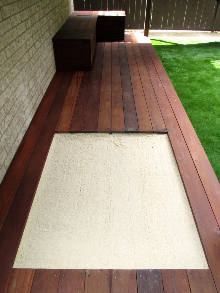 Ipe Deck & Seat Storage | Sand Box + Artificial Turf by RugZoom Synthetic Grass & Landscaping - Photo 14