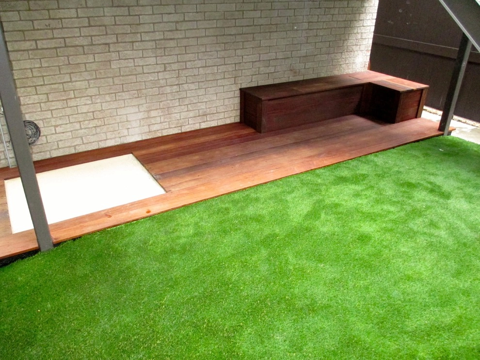 Ipe Deck & Seat Storage | Sand Box + Artificial Turf by RugZoom Synthetic Grass & Landscaping - Photo 2
