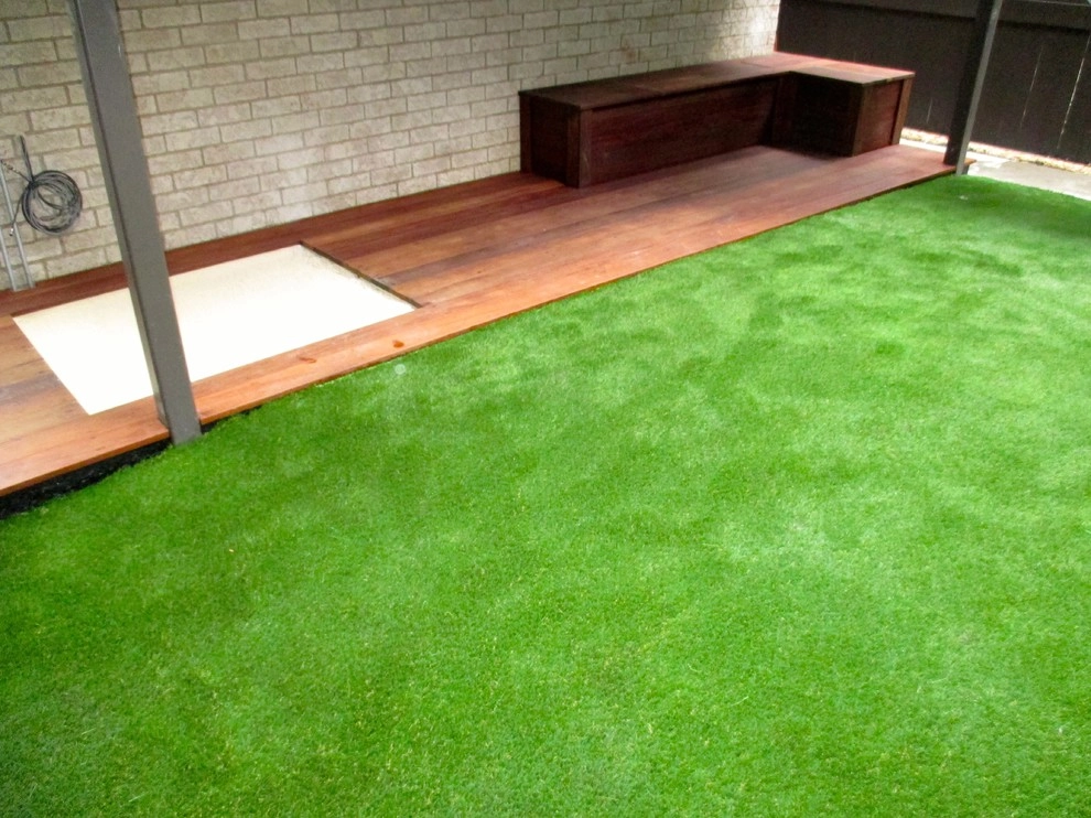 Ipe Deck & Seat Storage | Sand Box + Artificial Turf by RugZoom Synthetic Grass & Landscaping - Photo 12