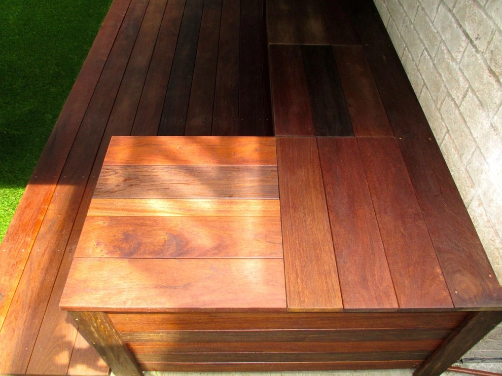 Ipe Deck & Seat Storage | Sand Box + Artificial Turf by RugZoom Synthetic Grass & Landscaping - Photo 11