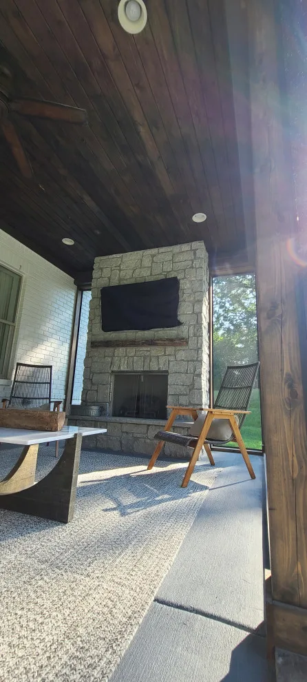 Bespoke fireplace, masonry, and screened porch by Stratton Exteriors - Photo 11