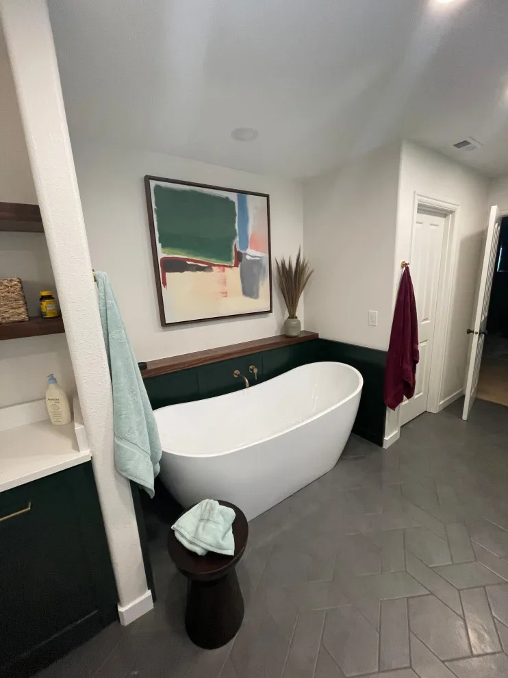 Hex Tile Flooring and Custom Shower Enclosure Bathroom Renovation by Ovation Restoration - Photo 3