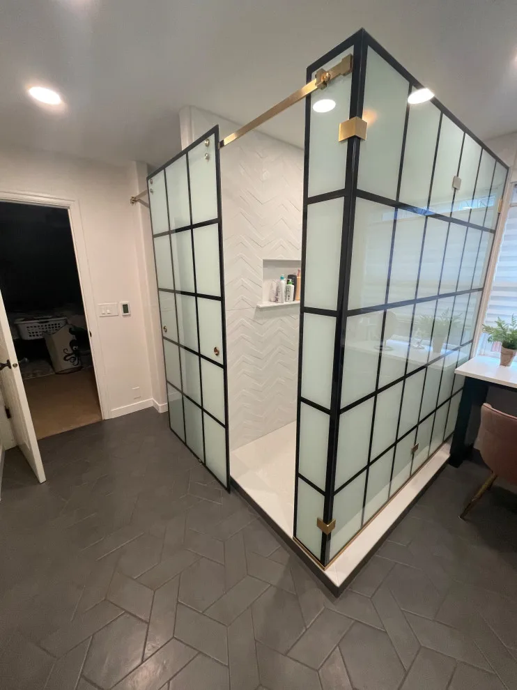Hex Tile Flooring and Custom Shower Enclosure Bathroom Renovation by Ovation Restoration - Photo 2