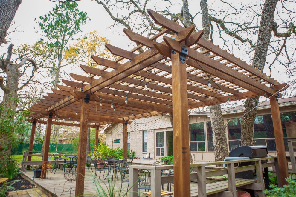 Flagstone Path and Seating Area, Sandstone 6X6 Firepit, Custom Cedar Pergola by Sunrise Landscapes - Photo 4
