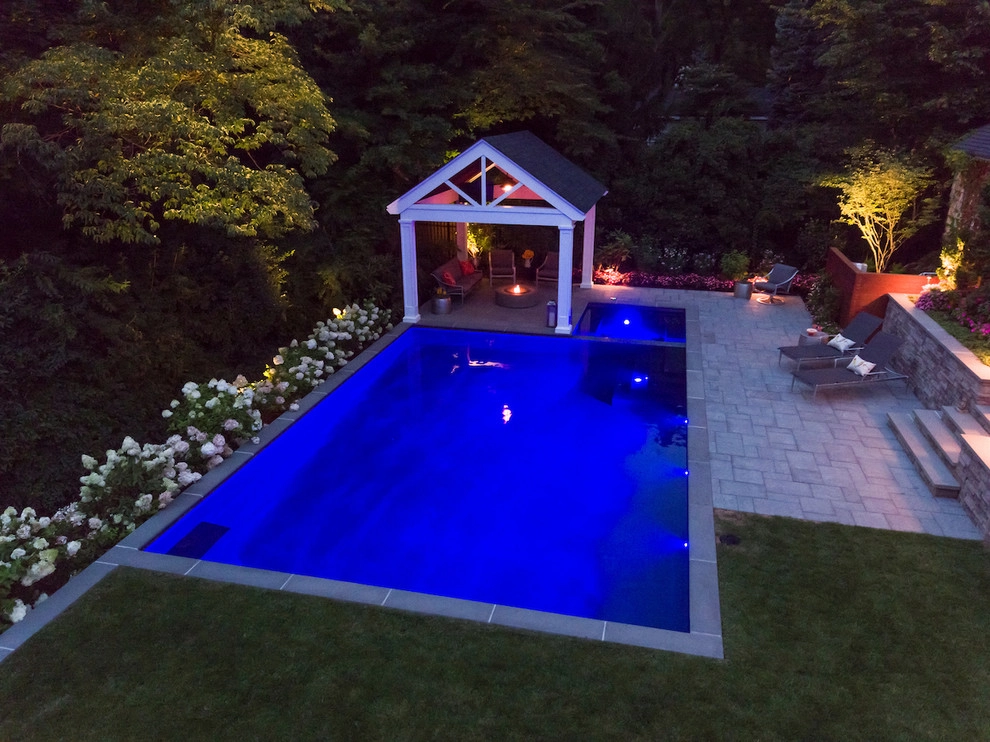 Clean line resort style back yard in Ridgewood NJ by Thomas Flint Landscape Design & Development - Photo 2
