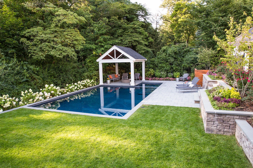 Clean line resort style back yard in Ridgewood NJ by Thomas Flint Landscape Design & Development - Photo 3